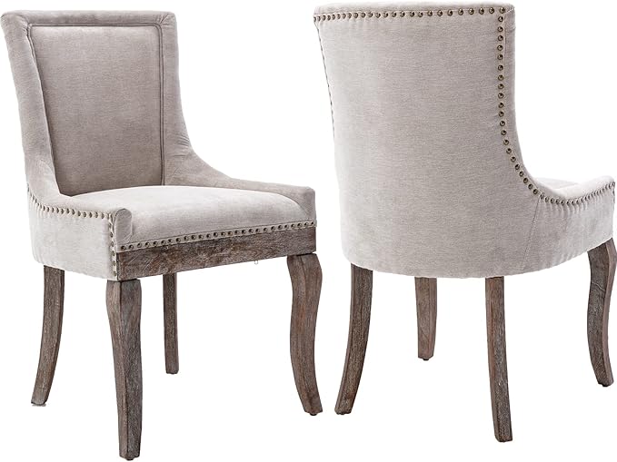 Dining Chairs Set of 2, Kitchen & Dining Room Chairs, Fabric Upholstered Dinning Chairs, Nailhead Trim, Wood Legs, Sillas de Comedor(Beige, 2 Pcs)