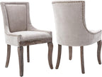 Dining Chairs Set of 2, Kitchen & Dining Room Chairs, Fabric Upholstered Dinning Chairs, Nailhead Trim, Wood Legs, Sillas de Comedor(Beige, 2 Pcs)