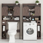 Vabches Over The Toilet Storage Cabinet, Farmhouse Storage Cabinet Over Toilet with Sliding Doors & Toilet Paper Holder Stand，Home Space-Saving Toilet Rack, for Bathroom, Laundry and Restroom