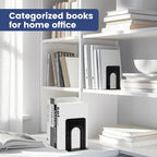 HappyHapi Book Ends, Non-Skid Metal Bookend Supports for Shelves, Heavy Duty Book End, Office Book Stopper, 6 x 5 x 6 Inches, 14 Pieces / 7 Pairs (Black)