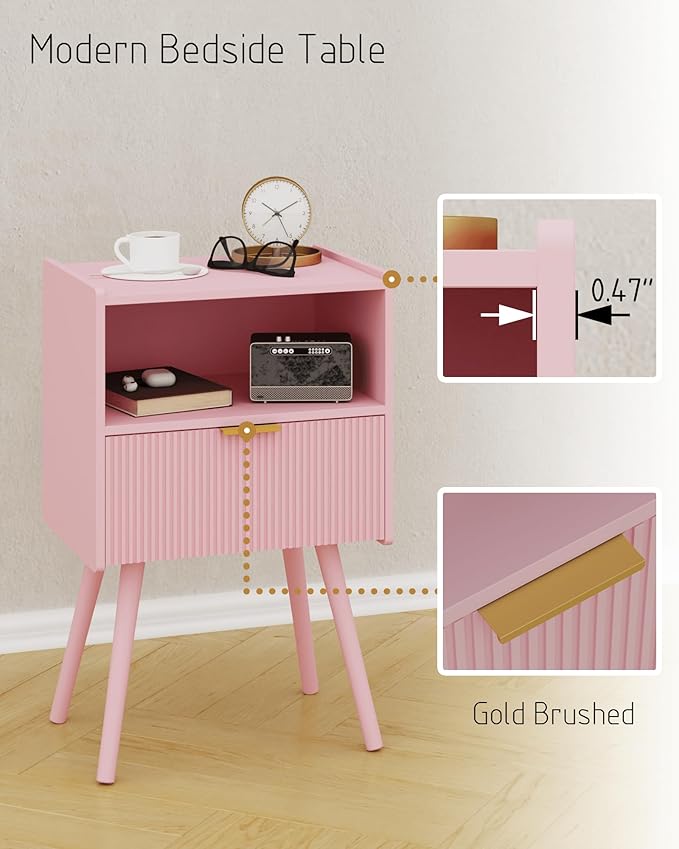 Nightstand,Modern Bedside Table with Storage Drawer and Open Wood Shelf, for ...
