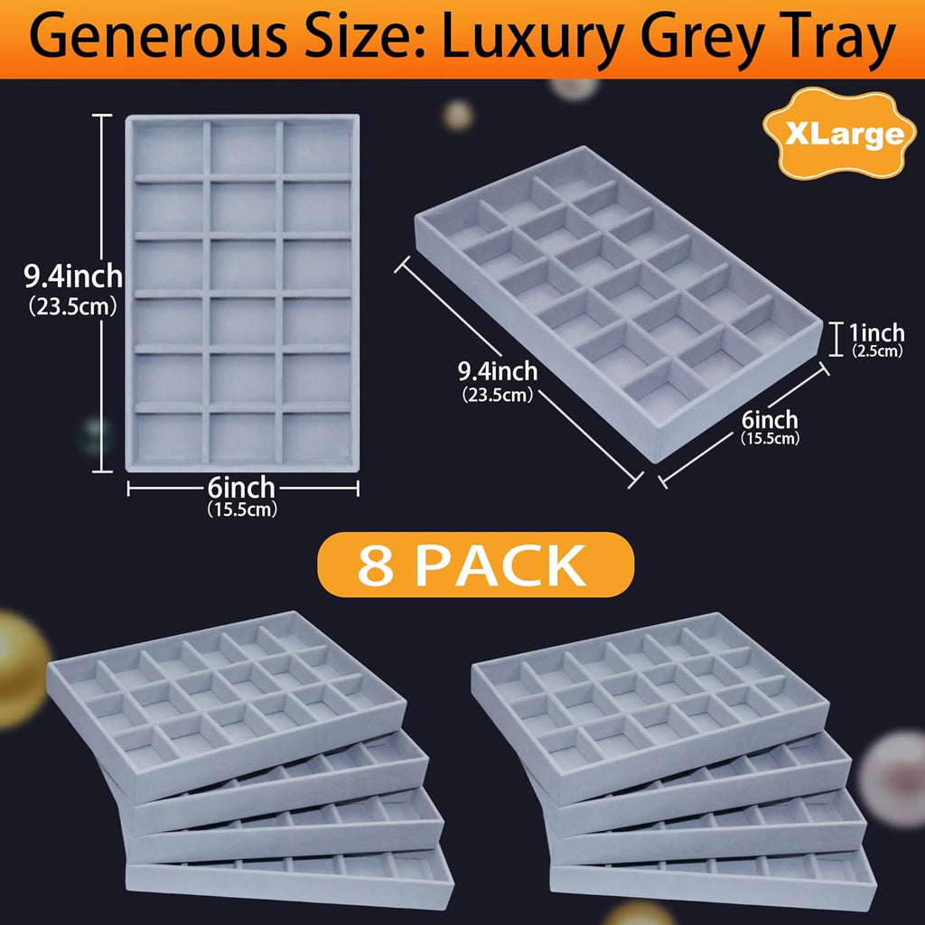 X-Large Jewelrys Tray for Drawer 8 Pack Earring Organizer Stackable Velvet Jewelry Organizer Dresser Rings Studs Earring Holder
