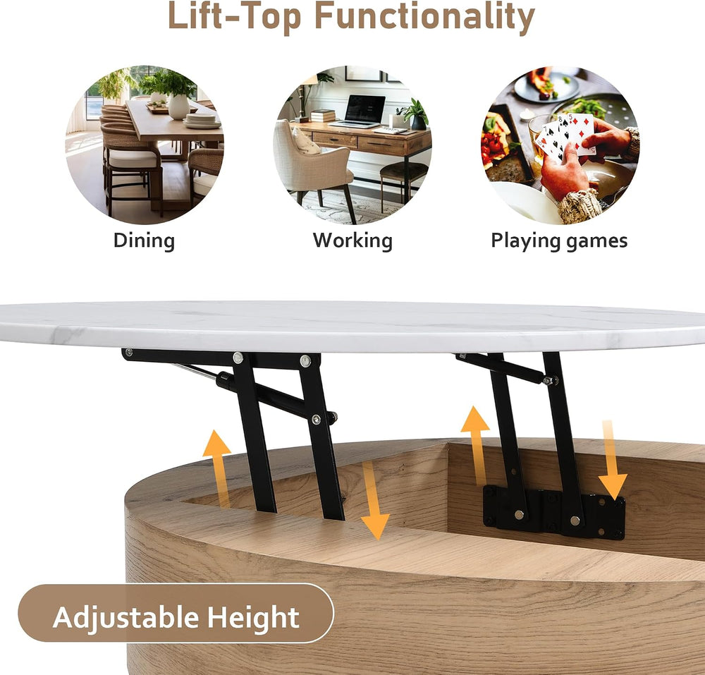 31.5" Modern Round Lift-Top Coffee Table with Storage & 3 Ottoman,Wh...