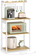 VASAGLE BARNET Collection - Kitchen Bakers Rack with Power Outlet, 23.6-Inch Wide Coffee Bar 4-Tier with 8 S Hooks, Modern Microwave Stand, Adjustable Shelf, Golden Oak and Cloud White UKKS014Y01V1