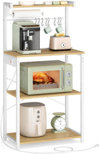 VASAGLE BARNET Collection - Kitchen Bakers Rack with Power Outlet, 23.6-Inch Wide Coffee Bar 4-Tier with 8 S Hooks, Modern Microwave Stand, Adjustable Shelf, Golden Oak and Cloud White UKKS014Y01V1