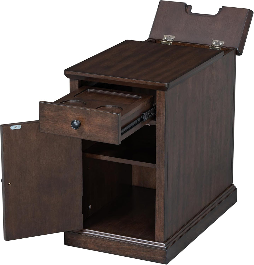 Knocbel Accent Narrow End Table with Hidden USB Ports, Pull-Out Tray, Storage...