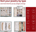 BOOVO Clear Lid Jewelry Box,4 Layers Jewelry Organizer Large Jewelry Storage Box with 3 Drawers,Jewelry Holder Organzier of Rings Earrings Necklace Bracelets for Women (Dark Green, 4 Layer)