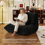 Bean Bag Chair with Pillow, Giant Flannal Memory Foam beanbags Lazy Sofa for Audlts Fireside Chair Armless Chair for Living Room Bedroom Dorm Office (Black, Single Sofa)