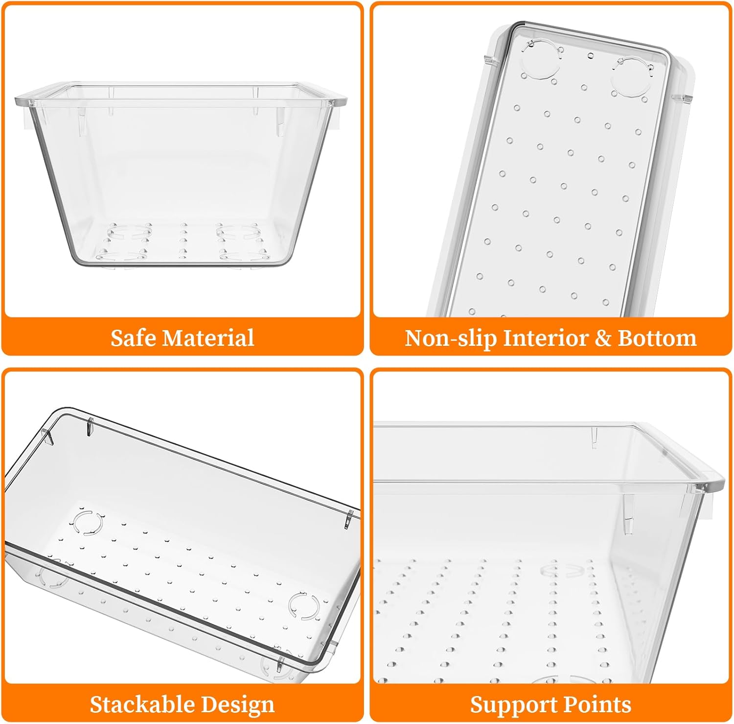 32 PCS Clear Plastic Drawer Organizer Set, 4-Size vanity organizer Trays and Storage Bins for Makeup, Jewelry and Gadgets in Bedroom, Bathroom and Office, Clear