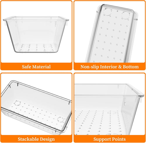 32 PCS Clear Plastic Drawer Organizer Set, 4-Size vanity organizer Trays and Storage Bins for Makeup, Jewelry and Gadgets in Bedroom, Bathroom and Office, Clear