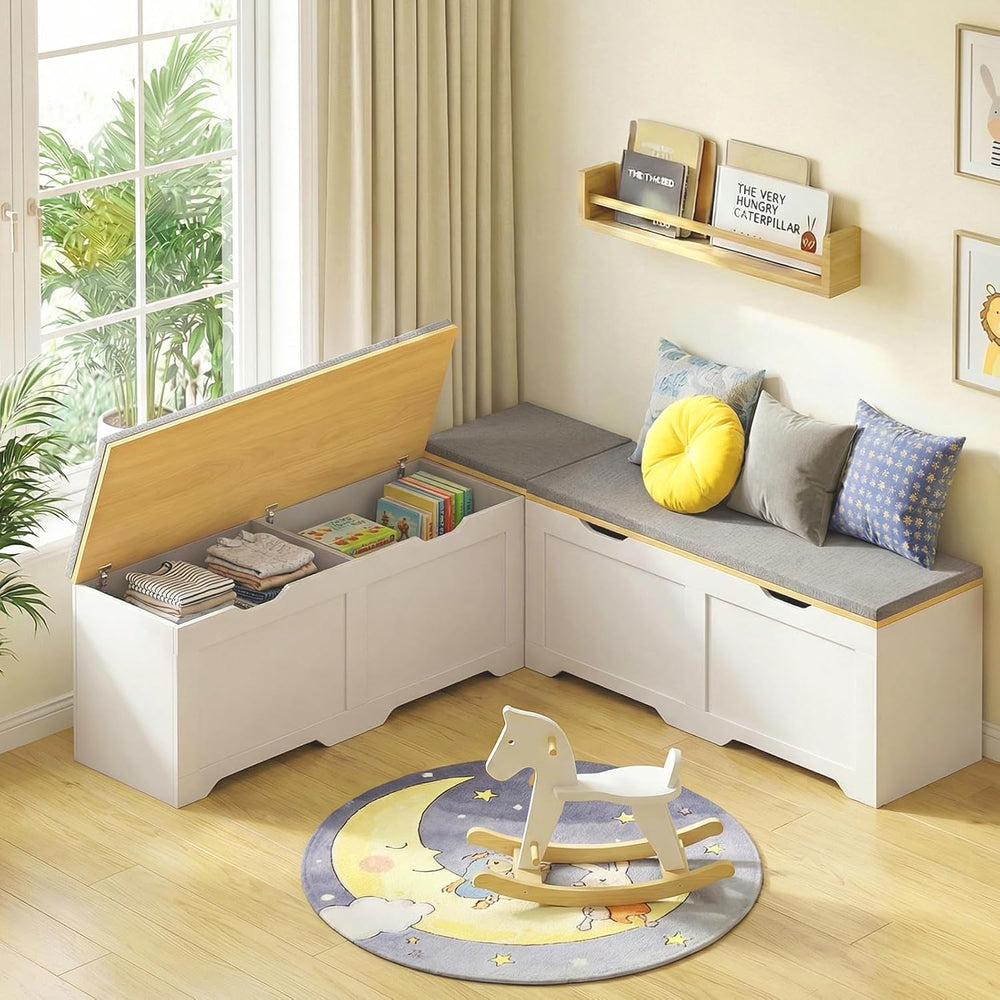Zevemomo 63" L Shaped Storage Bench with Cushion, Kitchen Breakfast Nook...