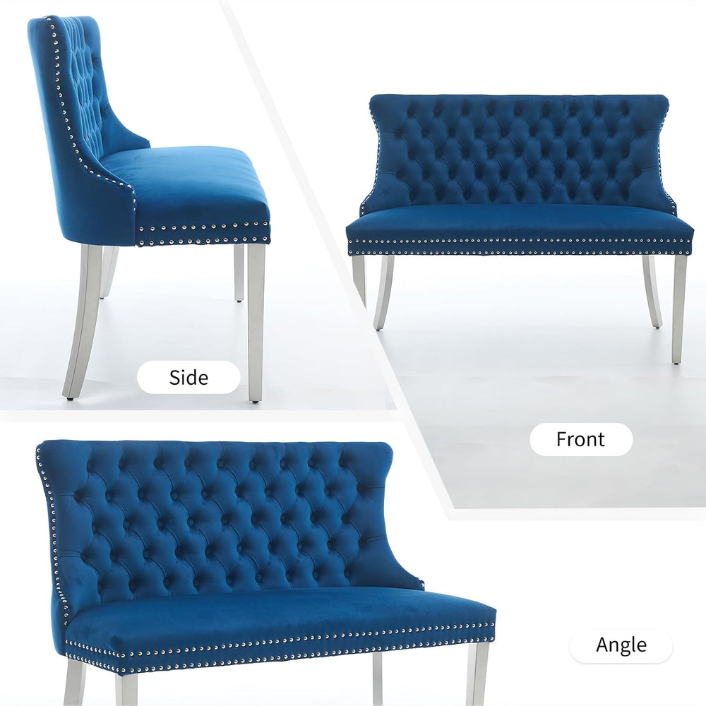 Shenyon Velvet Upholstered Dining Bench with Back, Tufted Loveseat Bench with...