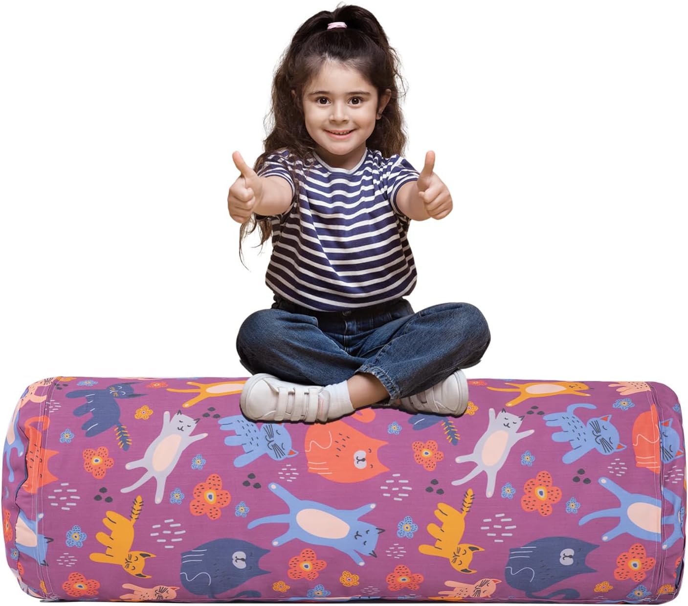 LOLOMLO Stuffed Animal Bean Bag Storage Chair for Kids Cover Only (No Filler), Organize, Sit, Play & Boxing, 100% Cotton Canvas Washable, Ultra Soft Cylinder Long Vertical Zipper Best Gift for Child