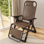 Gravity Folding Sun Lounge Chair Rattan Recliner with Pillow and High Backrest Wicker Adjustable