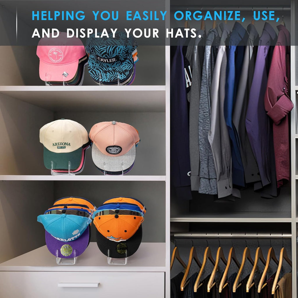 Forzacx Hat Stand for Baseball Caps Display and Organizer 2 Pack, Holds 14 Baseball Caps, Space-Efficient, No Installation Required, Stylish Decor Piece for Closet, Bedroom, Dresser (Clear)