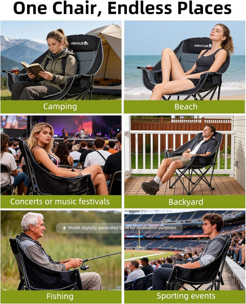 Abahub Camping Chairs Oversized Padded Heavy Duty Quad Foldable Portable Fold...