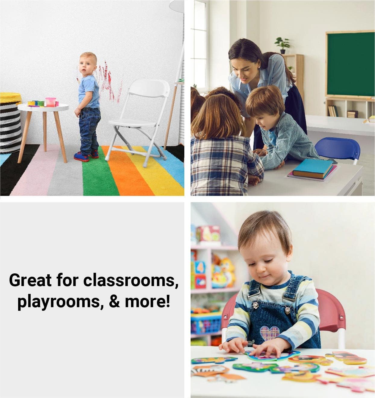 Kids Folding Plastic Chair with Metal Frame, Lightweight Stackable Toddler Chairs for Classroom Table Desk Parties Events Weddings and Home Use, White Pack of 20 Chairs