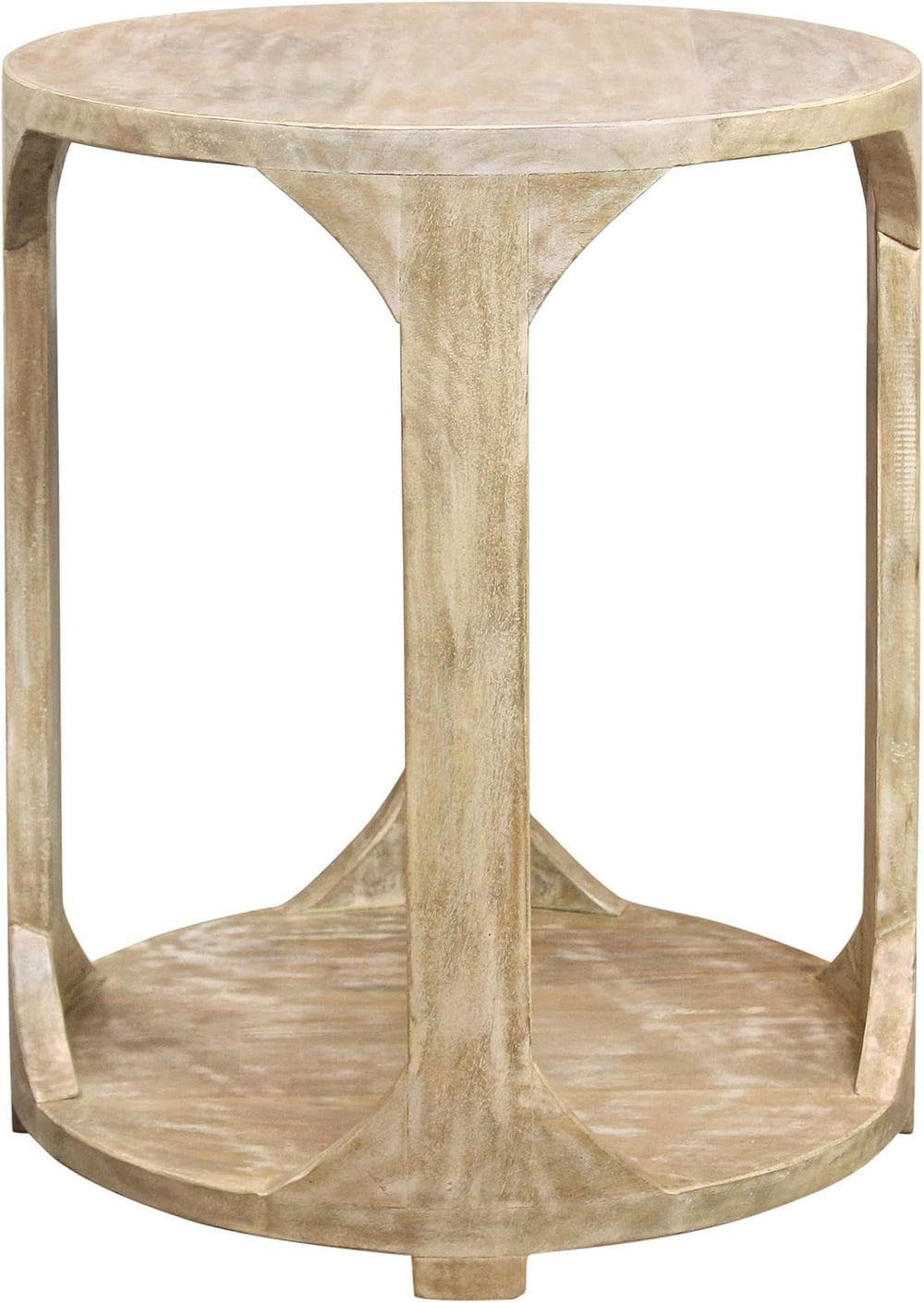 Moti Jenna Round End Table with Shelves in Coastal Natural Solid Wood