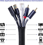 Cable Management Sleeves 1in - 2 Pack 6.6ft Split Braided Sleeve Black, Protectors From Pets, Wire Organizers, Flexible Wrap for Computer Cord Management