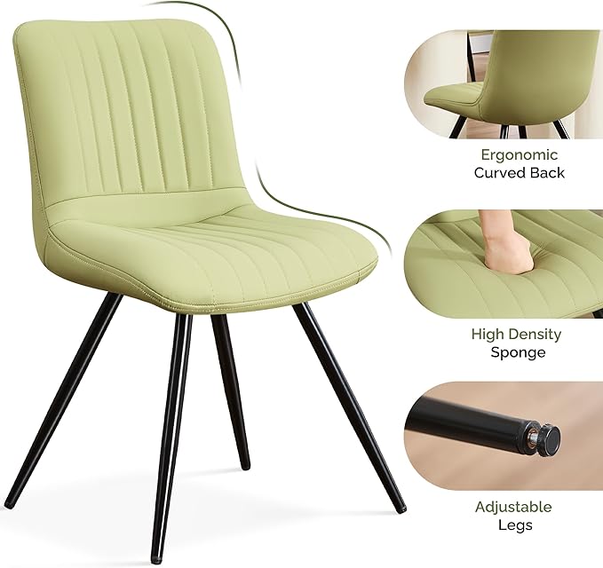 Dining Chairs Set of 5, Modern Dining Chairs with Thick Cushions, PU Leather Upholstered Kitchen Dining Room Chairs with Metal Legs for Dining Living Room (Green)