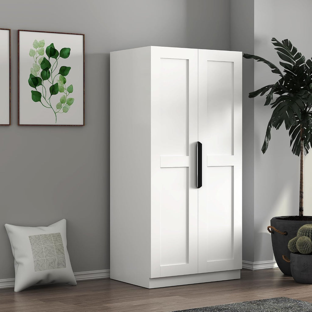 62.99in Kitchen Pantry Cabinet, Freestanding Buffet Cupboards Sideboard with Doors & Shelves, Kitchen Pantry Storage Cabinet Multiple Storage Space, for Living Dinning Room (White)
