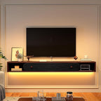 Furninova Floating TV Stand,Wall Mounted Entertainment Center for 75+ Inch TV,Plywood Floating Media Console with 1 Flip Down Door & Cable Management,Modern Space Saving TV Shelf,70'' (Walnut & Black)