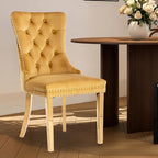 Velvet Upholstered Dining Chairs Set of 4, Modern Style Kitchen Side Chairs with Nailhead Trim and Gold Plated Leg, Metal Pulling Ring for Dining Room Living Room(Gold-Gold Plated Leg)