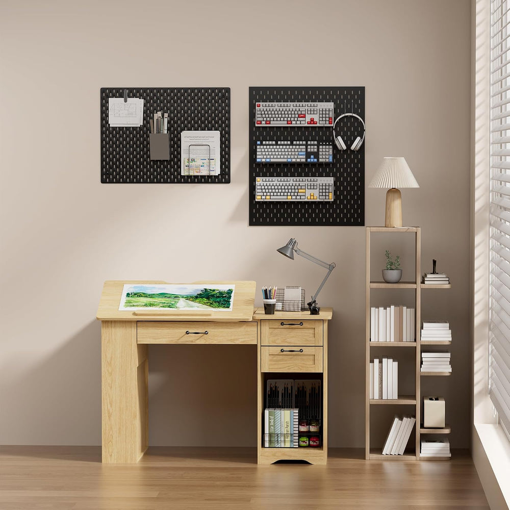Drafting Table with Storage Cabinet & Drawers, Adjustable Drawing Table w...