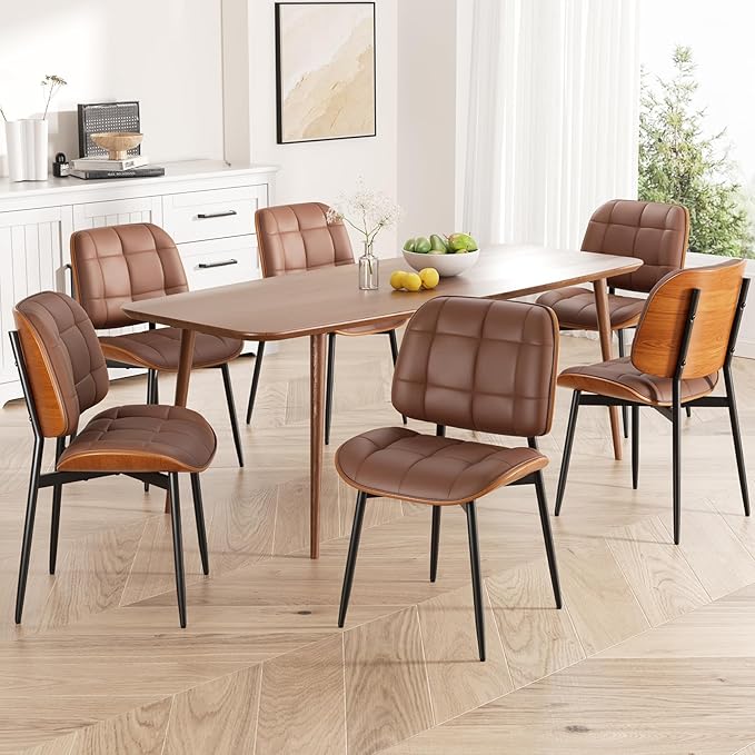 Dining Chairs Set of 2, Mid Century Modern Dining Room Chair, Upholstered Fau...