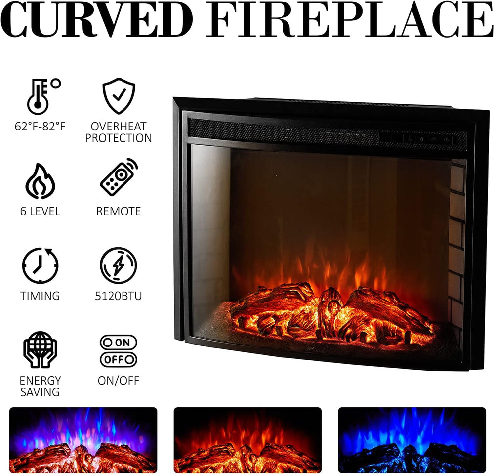 LUXOAK 59" Curved Fireplace TV Stand with Storage Cabinet for TVs Up to ...