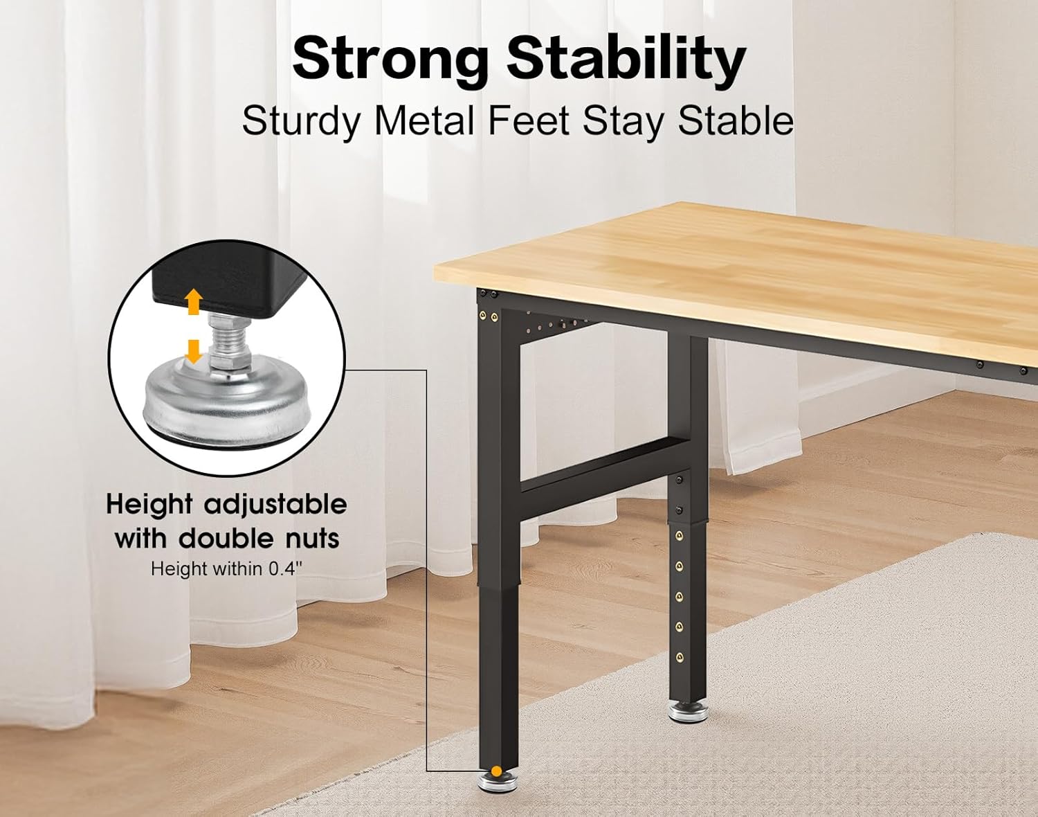 96” Heavy Duty Workbench, 5000 LBS Capacity Adjustable Work Bench with Pegboard and Power Outlet, Rubber Wood Work Table for Garage, Office, Workshop, Home