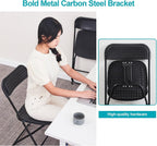 Plastic Folding Chairs, Indoor Outdoor Portable Stackable Commercial Seat with Steel Frame 440lb. Capacity(Black)