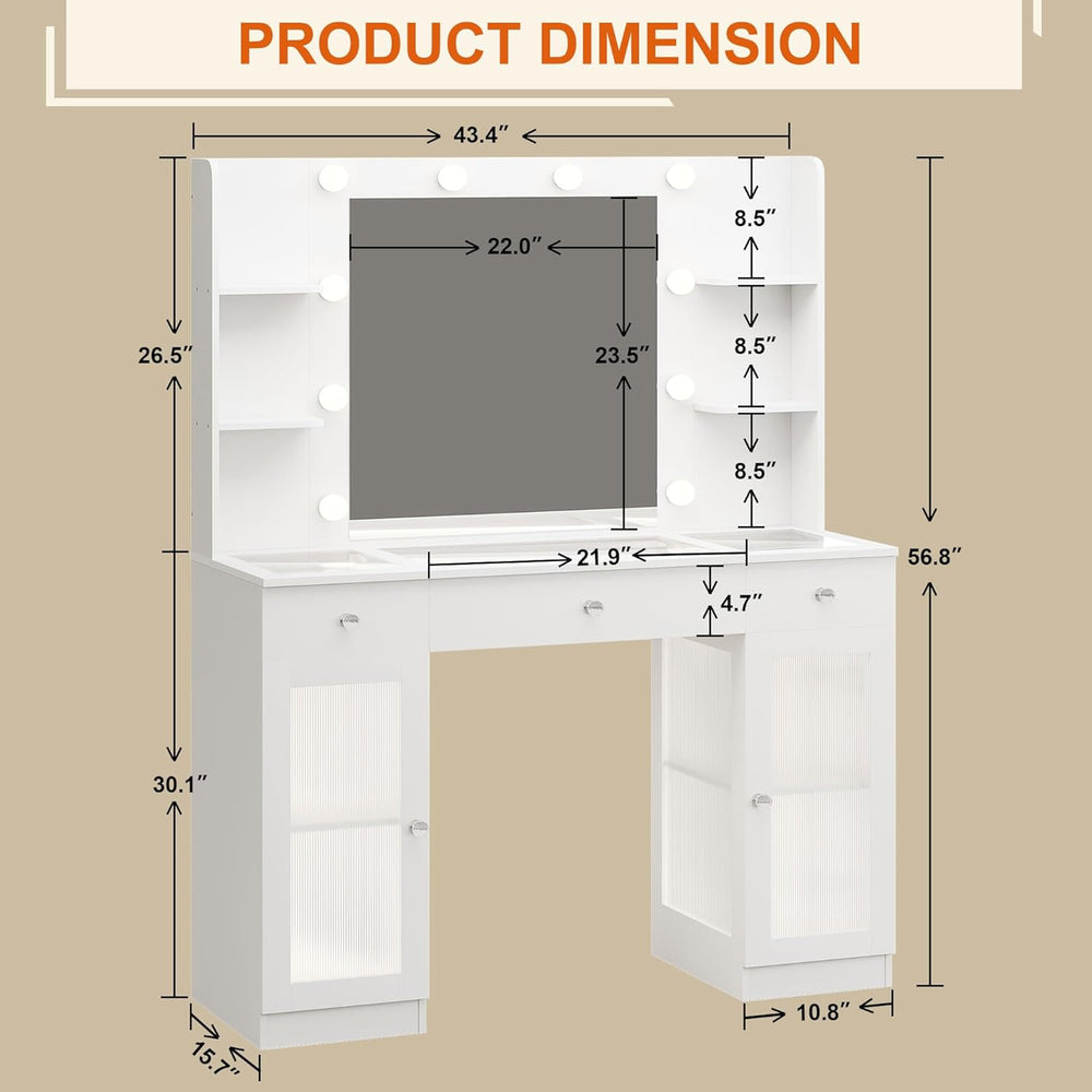 Makeup Vanity Glass Top, White Vanity Desk Tocador de Maquillaje para Mujer |...