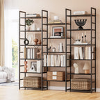 NUMENN Triple Column 6 Tier Bookshelf, Bookcase with 17 Open Display Shelves, Adjustable Rustic Industrial Style Book Shelves, Modern Bookshelves for Bedroom, Living Room and Home Office, Black