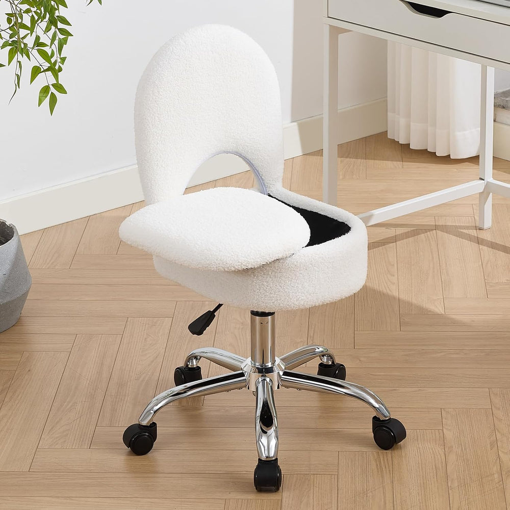 Home Office Chair Fold Swivel Vanity Chair with Storage Back Wheel