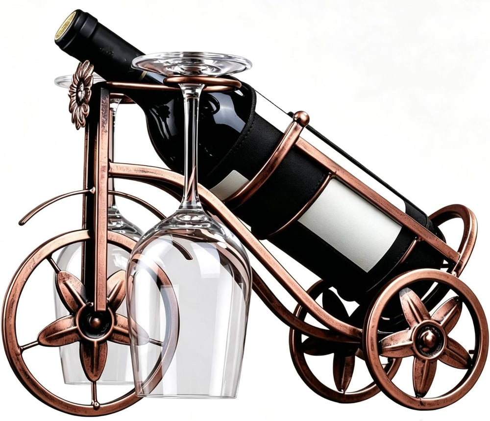 Metal Wine Rack, Tricycle Shaped Small Wine Bottle Holder | Welded Iron Frame...