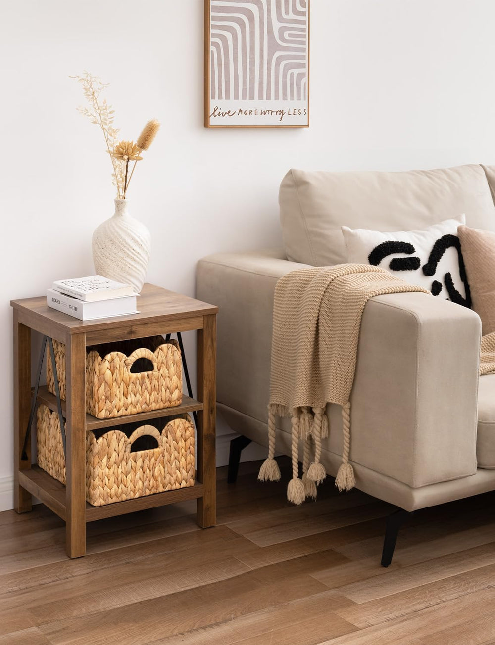 StorageWorks Scalloped Edge Wicker Basket, Hand-woven Rattan Baskets with Bui...