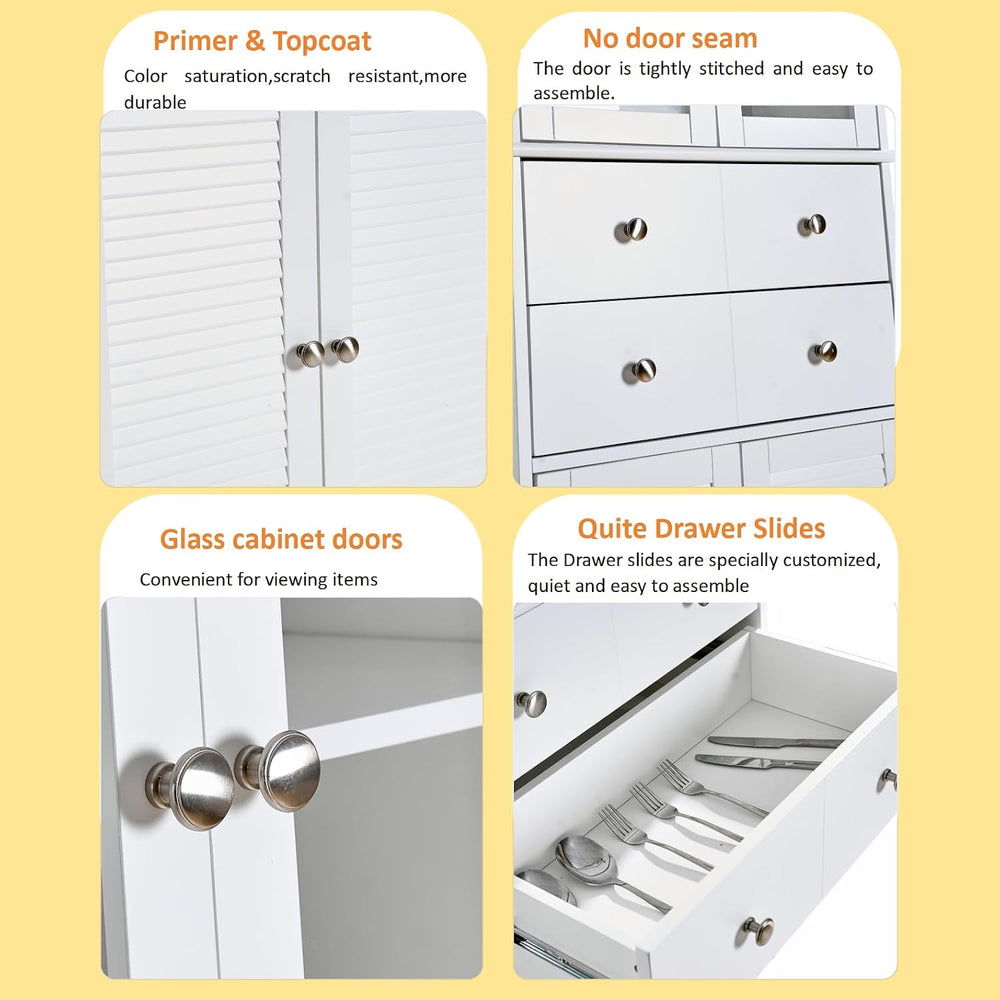 67" Tall White Kitchen Pantry Cabinet with Doors & Drawers - Large S...