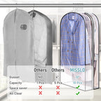 MISSLO 10" Gusseted All Clear Garment Bags for Hanging Clothes 40"+60" Suit Bags for Closet Storage Dresses Protectors for Shirts, Coats, Gowns, 3 Packs