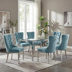 Mid Century Modern Dining Chairs Set of 6, Velvet Upholstered Kitchen & Dining Room Chairs with Nailhead Trim & Brushed Silver Metal Legs, Tufted Kitchen Chairs, Sillas De Comedor (Sky Blue, 6 Pcs)