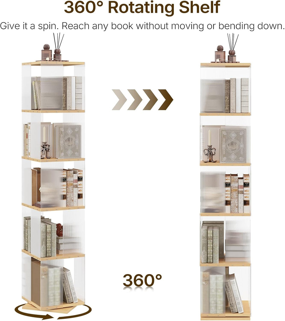 YATINEY 5-Tier Rotating Bookshelf, 360 Spinning Bookcase Tower, Corner Booksh...