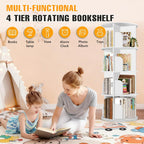 RUNSUNSPRI 4 Tier Rotating Bookshelf Tower, Spinning Bookshelf, Revolving 360° Bookcase Storage Round Carousel, Vertical Rotate Turning Spiral Corner Organizer Lazy Susan, White