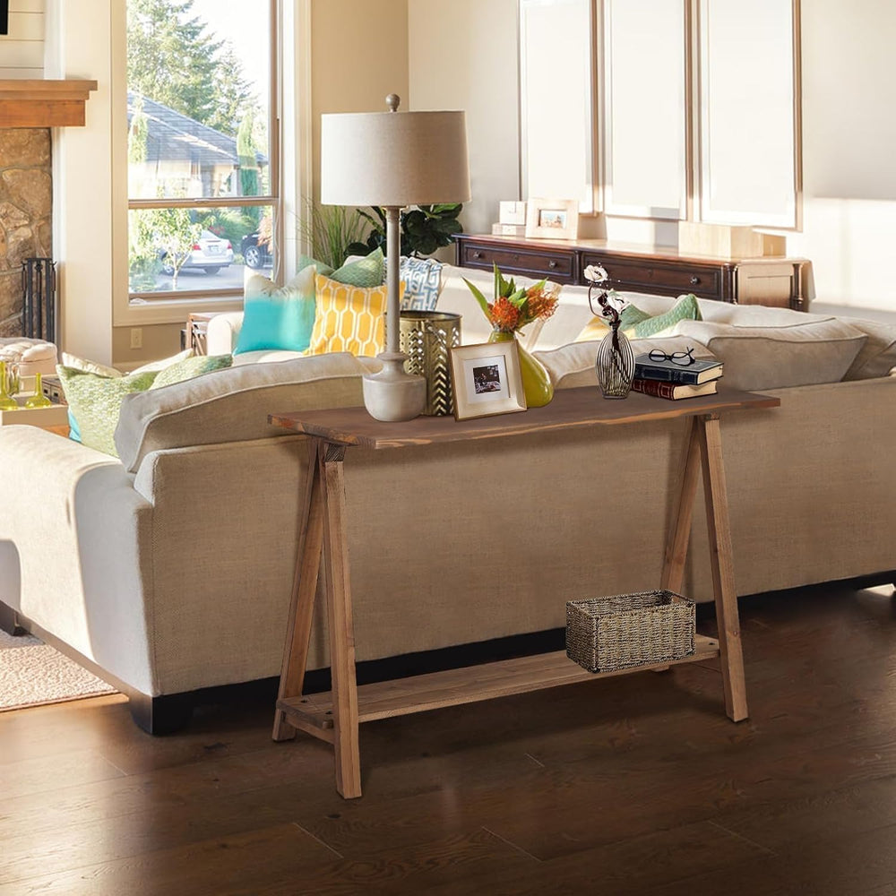 43" Solid Wood Farmhouse Console Table for Living Room, Natural