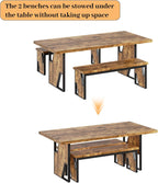 HIPIHOM 70.8" Wooden Dining Table with 2 Benches, Modern Kitchen Table and Chairs Set for 4-6 Person, Thickened MDF Wooden Table with Dining Bench for Living Dining Room, Kitchen, Office