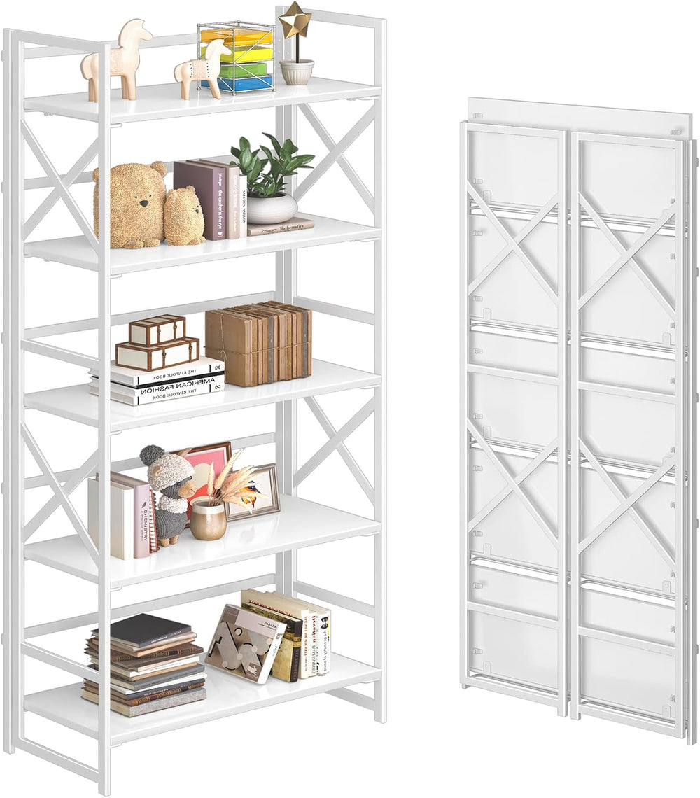 4NM 5 Tiers No Assembly Book Shelves, 51.2" H Folding Bookshelf Bookcase...