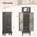 Giantex Standing Jewelry Cabinet with 7 Drawers, Flip-Top Mirror, 2 Side Doors with 12 Necklace Hooks, Divided Ring Compartments, Velvet-Lined Jewelry Armoire Organizer Chest (Weathered Gray)
