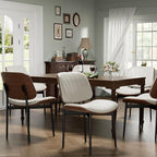 Dining Chairs Set of 4, Dining Room and Kitchen Chairs, Mid Century Modern Accent Chair, Upholstered PU Leather Chairs for Vanity with Walnut Bentwood and Metal Legs, Beige