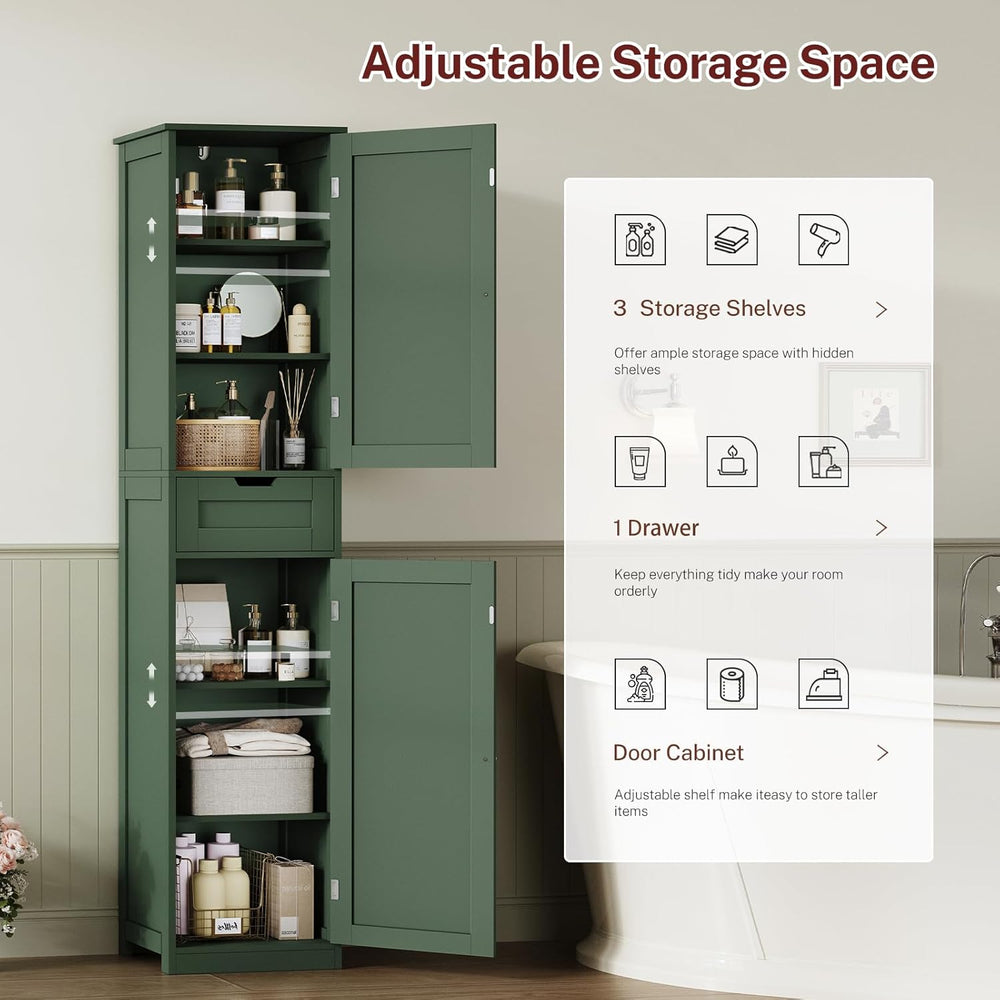 TEENFON Tall Bathroom Cabinet with 2 Doors & 1 Drawer, Narrow Bathroom St...