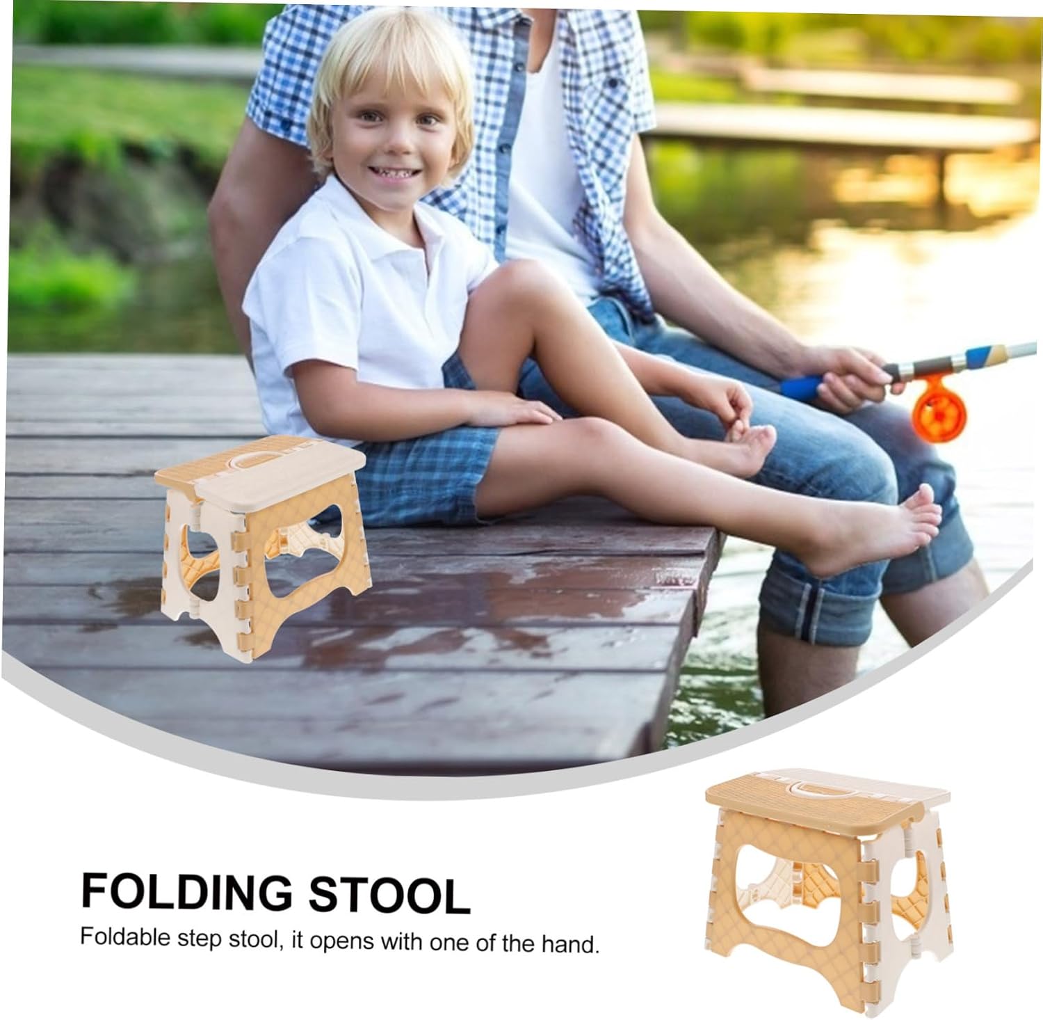Milisten Portable Folding Step Stool Non-Slip Bathroom Kitchen Stool for Adults and Compact Design for Easy Carrying Beige Color Large