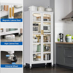 65.16" Tall Kitchen Pantry Storage Cabinet, Large Kitchen Display Cabinet with Wheels, Freestanding Buffet Cabinets with Adjustable Shelf & 2 Doors for Home, Dining Room, Living Room, White